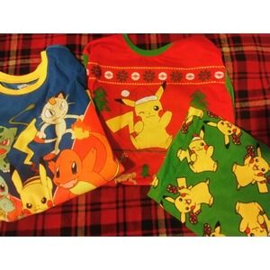 Pokemon 3 PC Long Sleeve Holiday Pajama Set Boy 14-16 Teens Plus+Flame Resistant